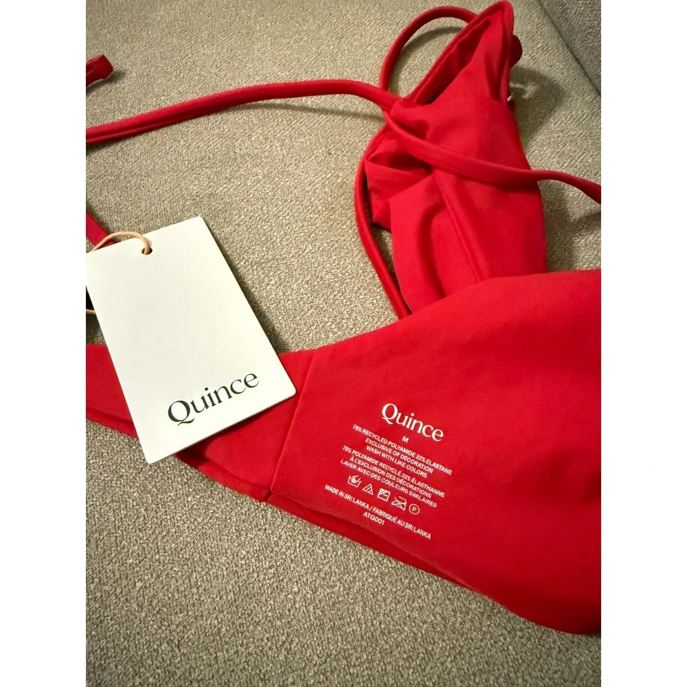 quince italian knotted triangle bikini top bathing suit in cherry red medium